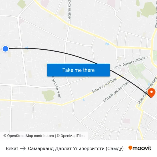 Bekat to Самарканд Давлат Университети (Самду) map