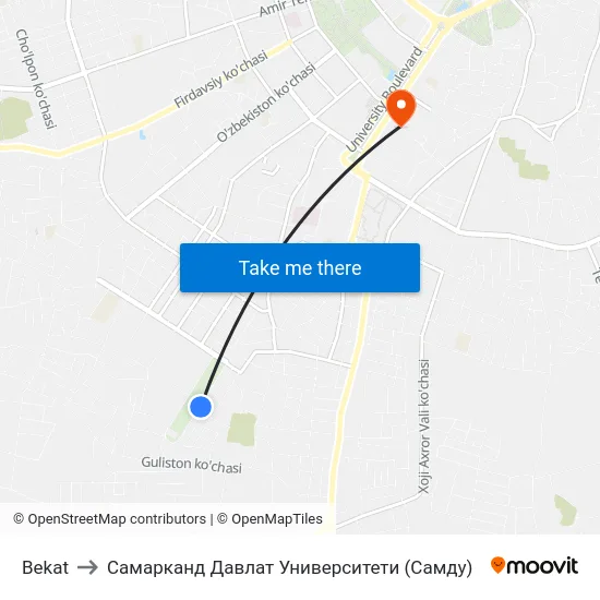 Bekat to Самарканд Давлат Университети (Самду) map