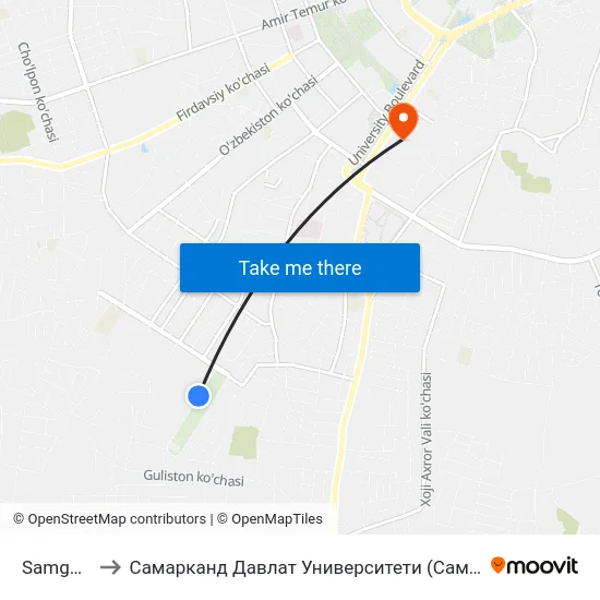 Samgasi to Самарканд Давлат Университети (Самду) map