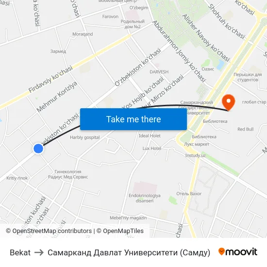 Bekat to Самарканд Давлат Университети (Самду) map