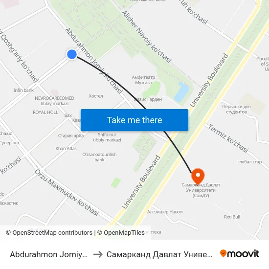 Abdurahmon Jomiy Ko'Chasi, 98 to Самарканд Давлат Университети (Самду) map