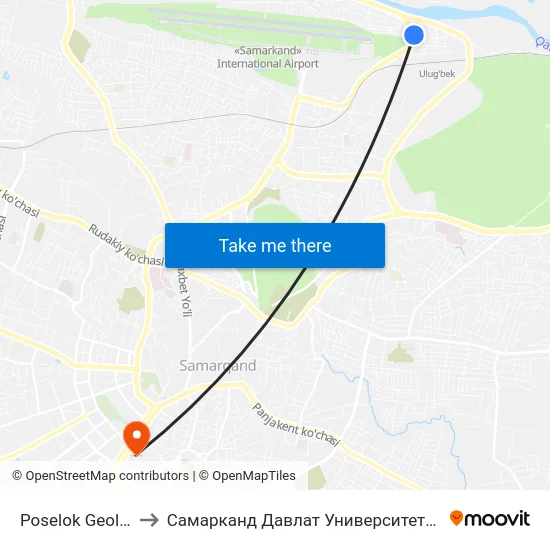 Poselok Geologov to Самарканд Давлат Университети (Самду) map