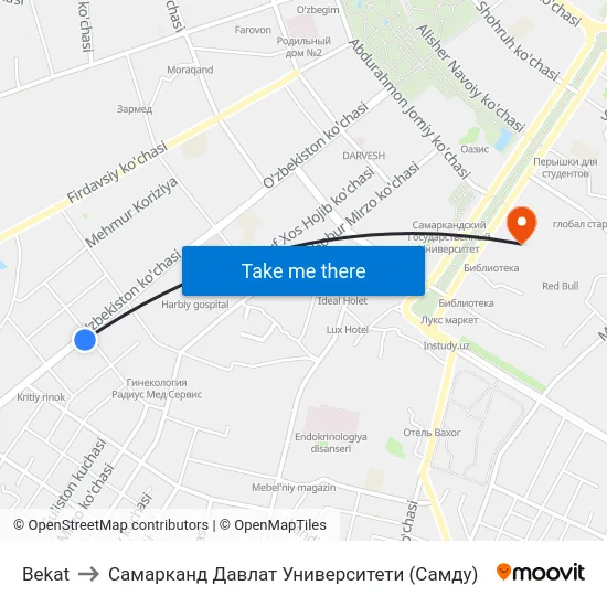 Bekat to Самарканд Давлат Университети (Самду) map