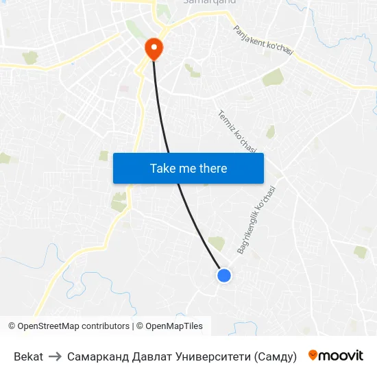 Bekat to Самарканд Давлат Университети (Самду) map
