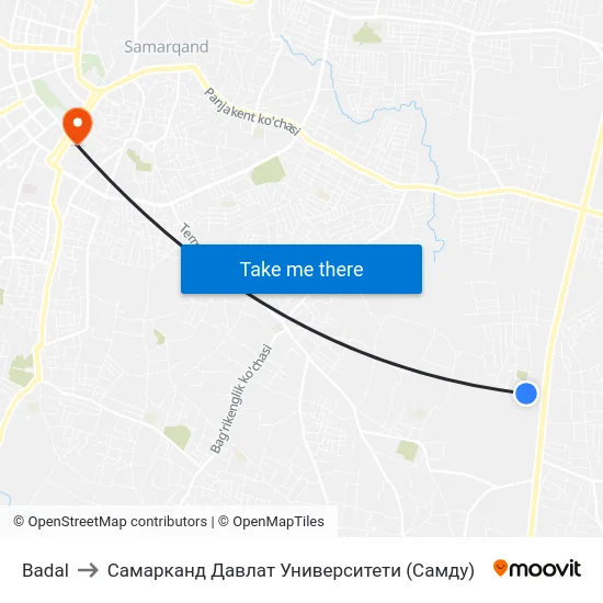 Badal to Самарканд Давлат Университети (Самду) map