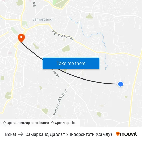 Bekat to Самарканд Давлат Университети (Самду) map