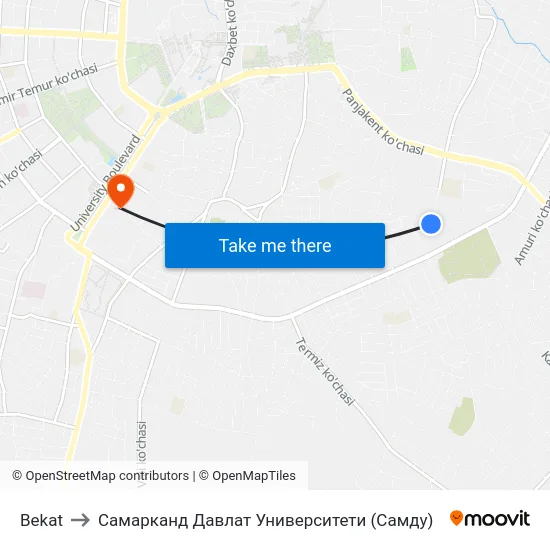 Bekat to Самарканд Давлат Университети (Самду) map