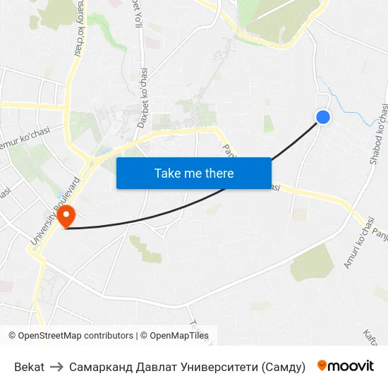 Bekat to Самарканд Давлат Университети (Самду) map