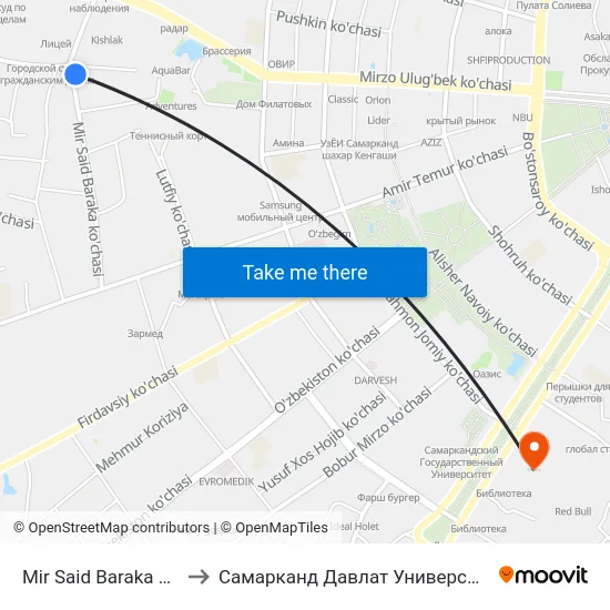 Mir Said Baraka Street, 21 to Самарканд Давлат Университети (Самду) map