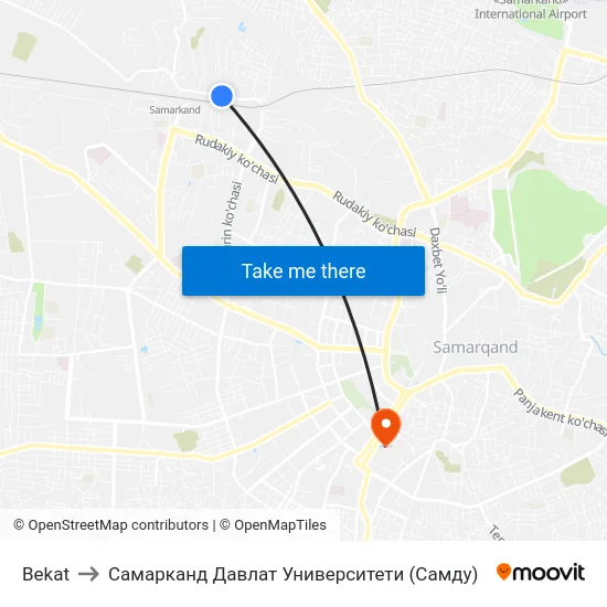 Bekat to Самарканд Давлат Университети (Самду) map
