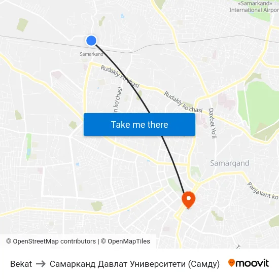 Bekat to Самарканд Давлат Университети (Самду) map