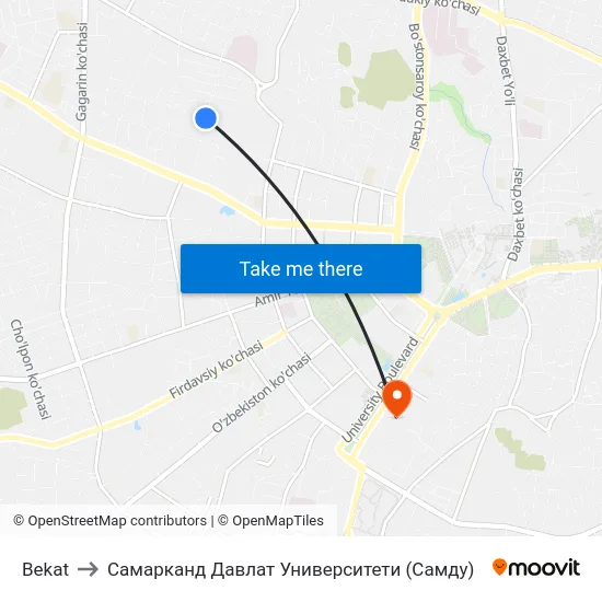 Bekat to Самарканд Давлат Университети (Самду) map