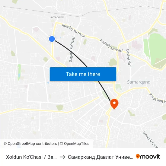 Xoldun Ko'Chasi / Beruniy Ko'Chasi to Самарканд Давлат Университети (Самду) map
