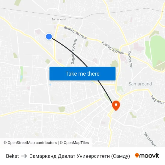 Bekat to Самарканд Давлат Университети (Самду) map