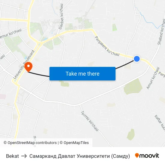 Bekat to Самарканд Давлат Университети (Самду) map