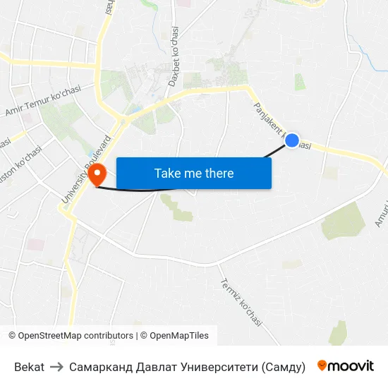 Bekat to Самарканд Давлат Университети (Самду) map