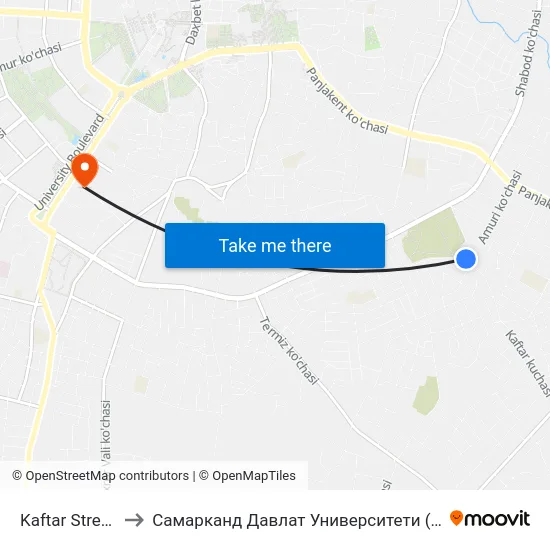 Kaftar Street, 2 to Самарканд Давлат Университети (Самду) map
