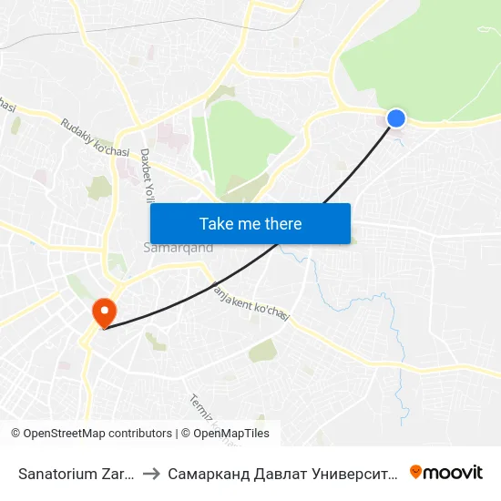 Sanatorium Zarafshan to Самарканд Давлат Университети (Самду) map