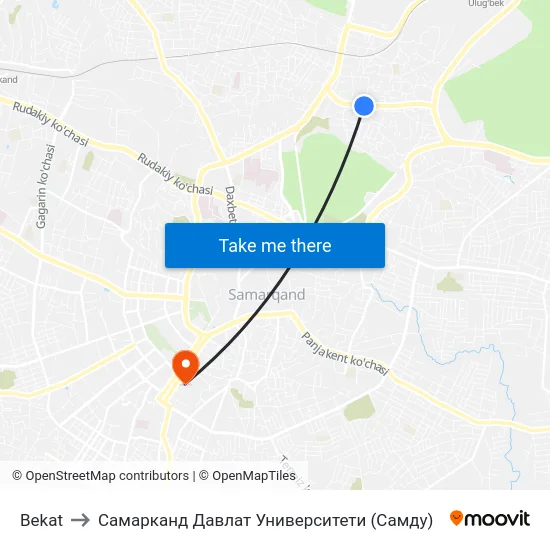Bekat to Самарканд Давлат Университети (Самду) map
