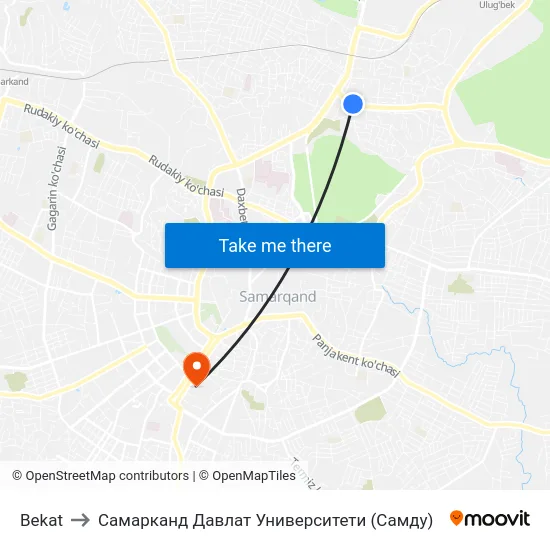Bekat to Самарканд Давлат Университети (Самду) map