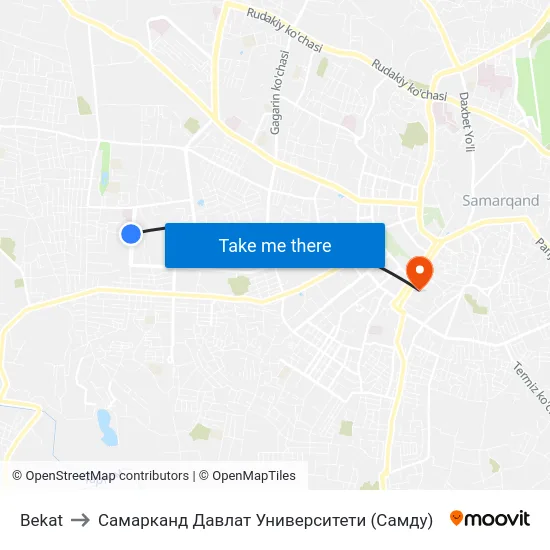 Bekat to Самарканд Давлат Университети (Самду) map
