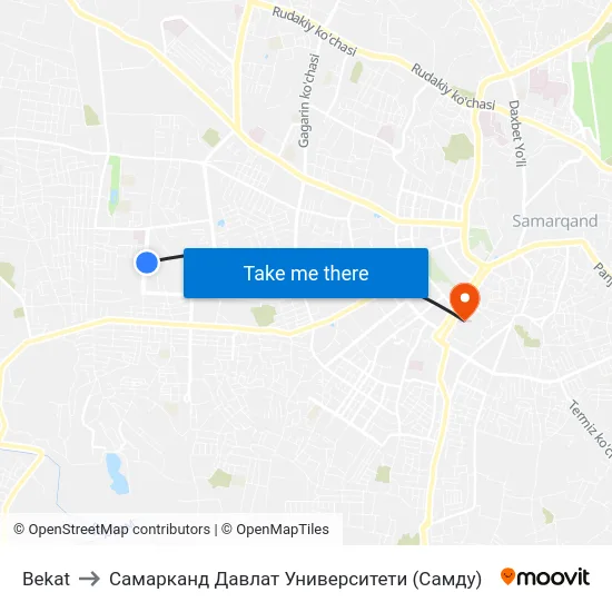 Bekat to Самарканд Давлат Университети (Самду) map