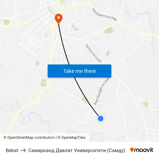 Bekat to Самарканд Давлат Университети (Самду) map