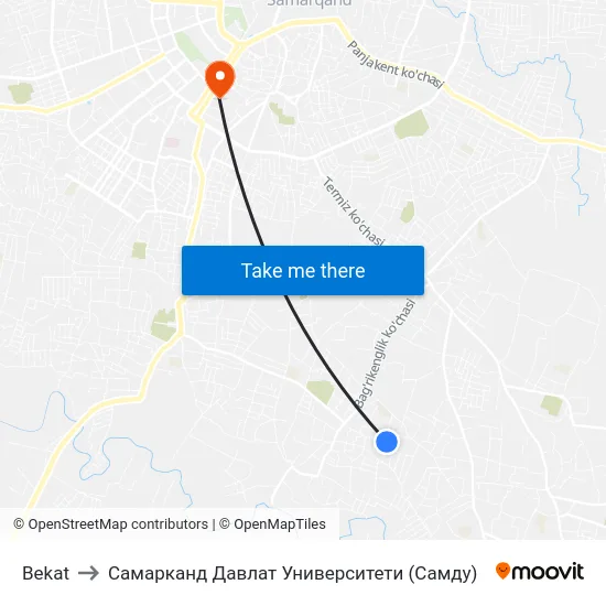 Bekat to Самарканд Давлат Университети (Самду) map