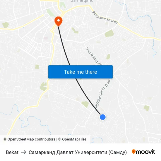 Bekat to Самарканд Давлат Университети (Самду) map