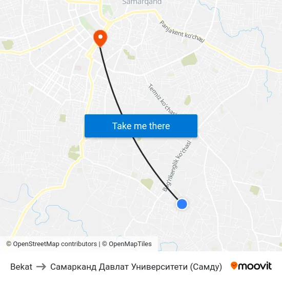 Bekat to Самарканд Давлат Университети (Самду) map