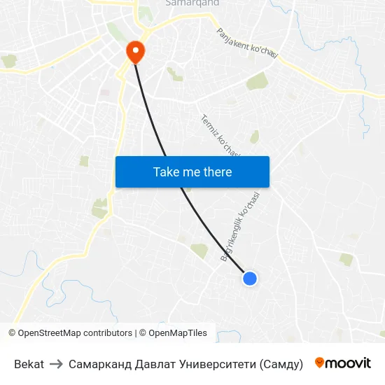 Bekat to Самарканд Давлат Университети (Самду) map