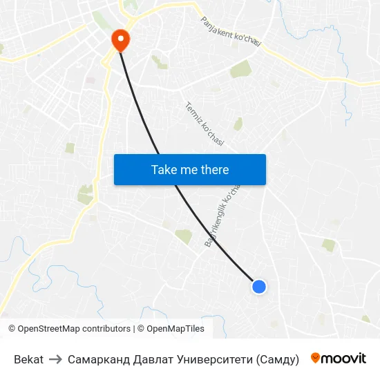 Bekat to Самарканд Давлат Университети (Самду) map