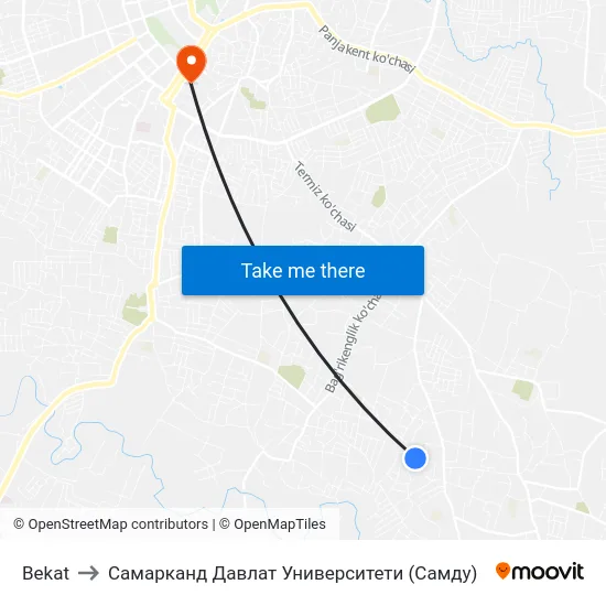 Bekat to Самарканд Давлат Университети (Самду) map