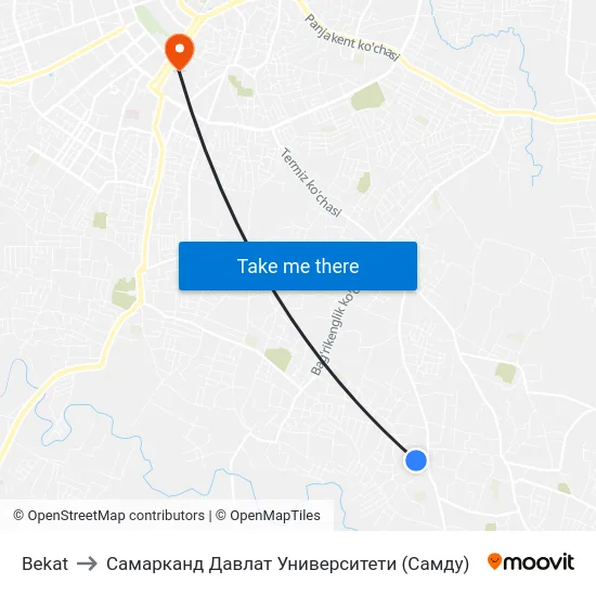 Bekat to Самарканд Давлат Университети (Самду) map