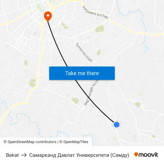 Bekat to Самарканд Давлат Университети (Самду) map