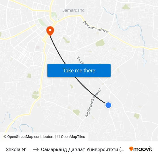 Shkola Nº 37 to Самарканд Давлат Университети (Самду) map
