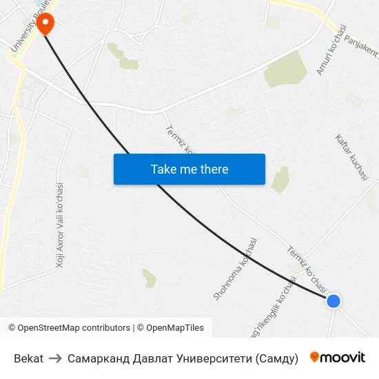 Bekat to Самарканд Давлат Университети (Самду) map