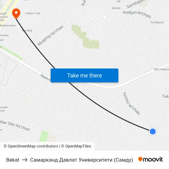Bekat to Самарканд Давлат Университети (Самду) map