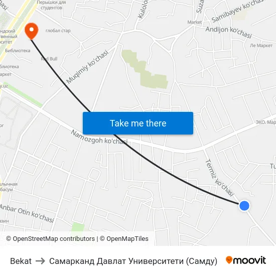 Bekat to Самарканд Давлат Университети (Самду) map