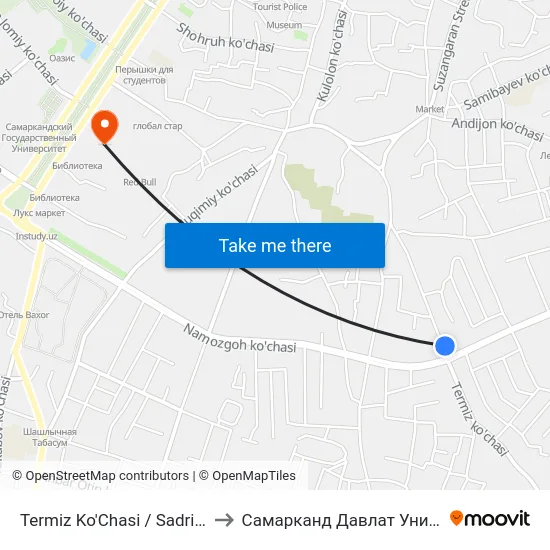 Termiz Ko'Chasi / Sadriddin Ayni Ko'Chasi to Самарканд Давлат Университети (Самду) map