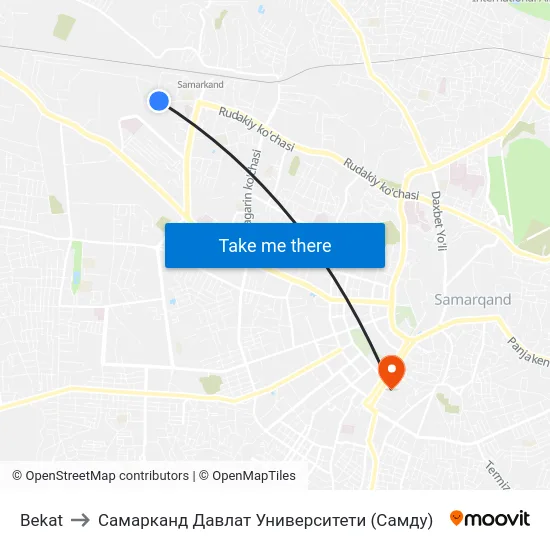 Bekat to Самарканд Давлат Университети (Самду) map