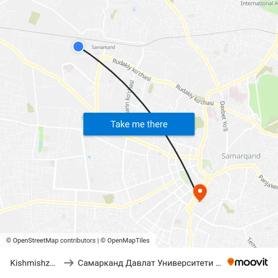 Kishmishzavod to Самарканд Давлат Университети (Самду) map