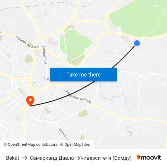 Bekat to Самарканд Давлат Университети (Самду) map