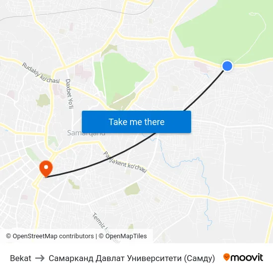 Bekat to Самарканд Давлат Университети (Самду) map