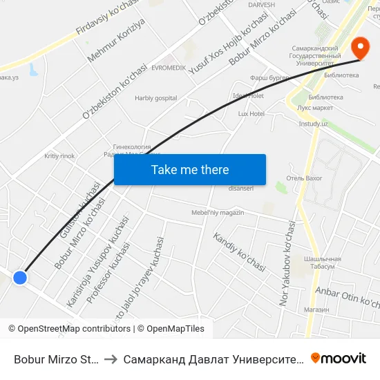 Bobur Mirzo Str., 136 to Самарканд Давлат Университети (Самду) map