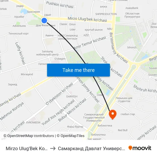 Mirzo Ulug'Bek Ko'Chasi, 48 to Самарканд Давлат Университети (Самду) map