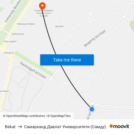 Bekat to Самарканд Давлат Университети (Самду) map