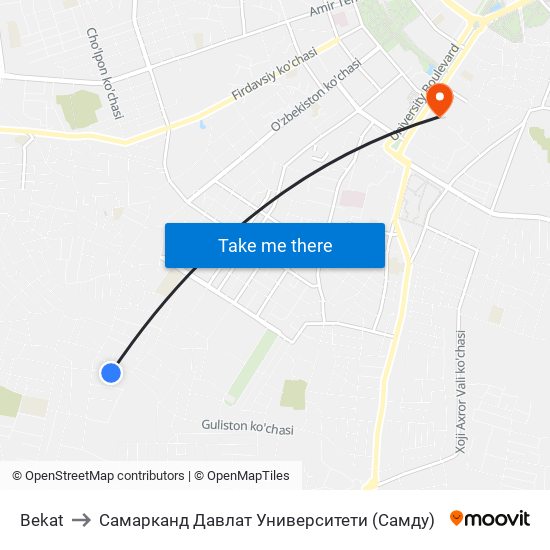 Bekat to Самарканд Давлат Университети (Самду) map