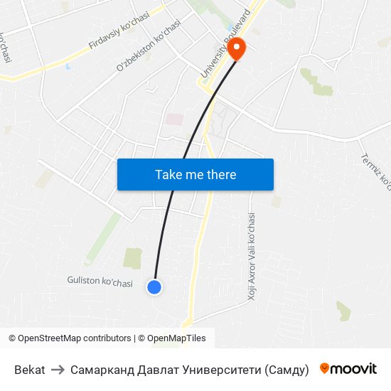 Bekat to Самарканд Давлат Университети (Самду) map