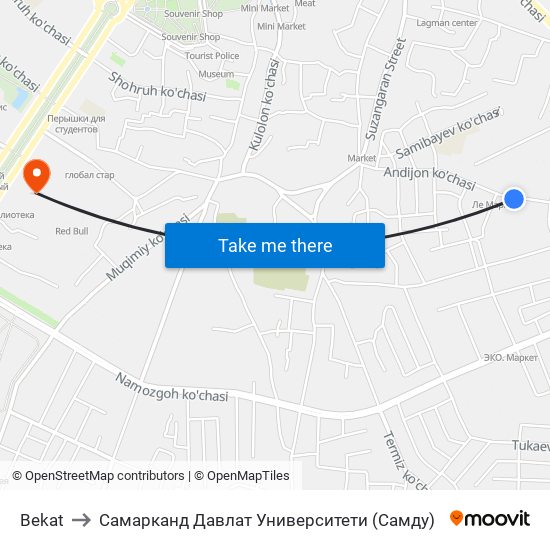 Bekat to Самарканд Давлат Университети (Самду) map